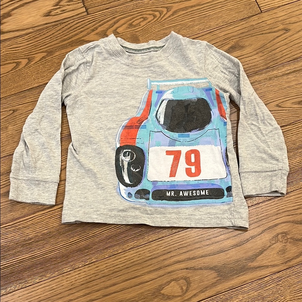Carter's Long Sleeve Gray and Blue Tee with Vintage Race Car